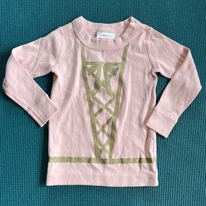 Hanna Andersson Light Pink Gold Glitter Bow Ballerina Top Shirt 2 Girls Kids